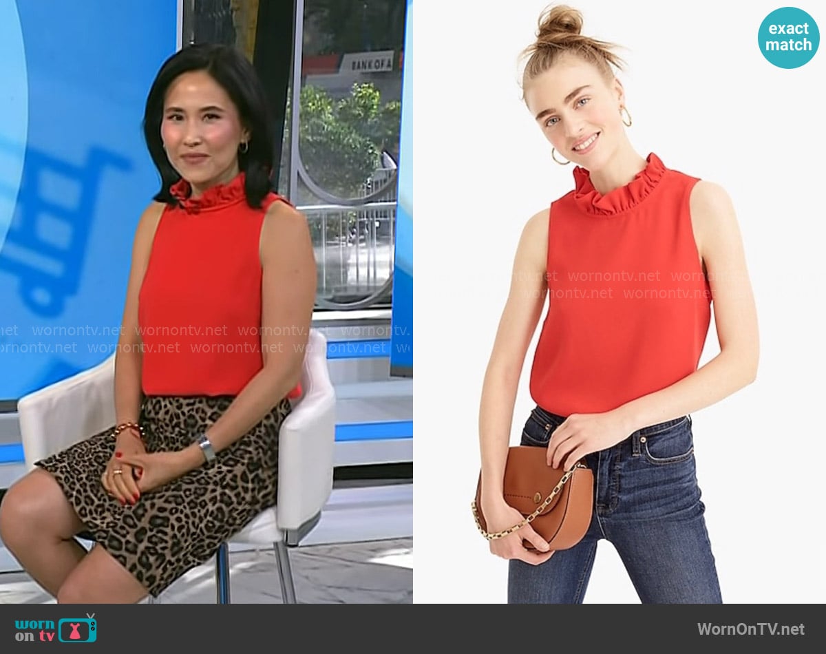 J. Crew Ruffle-Neck Top in 365 crepe worn by Vicky Nguyen on Today