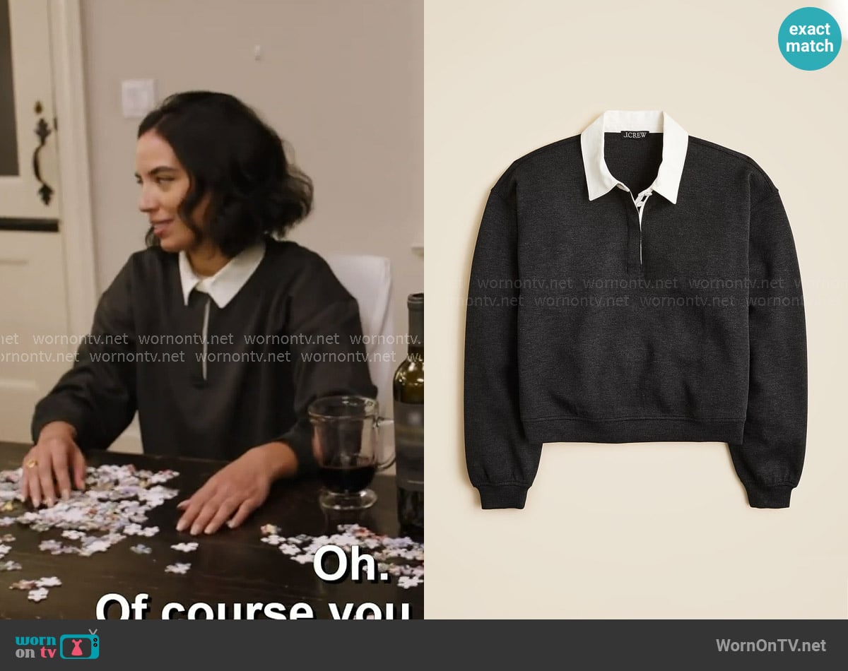 J. Crew Scuba-knit Rugby Sweatshirt with velvet trim worn by Danielle Olivera on In The City
