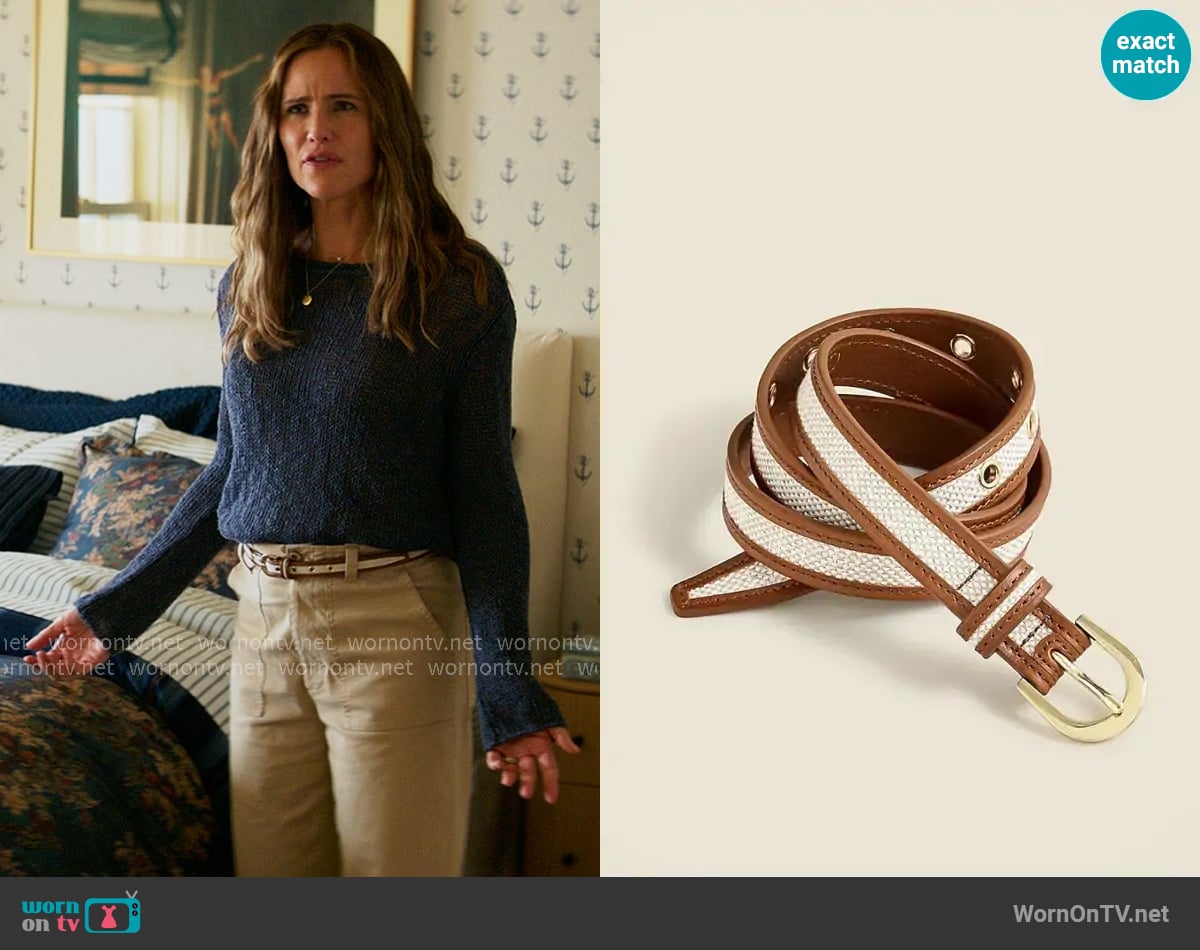 J. Crew Slim classic belt in Italian leather worn by Hollis Shaw (Jennifer Garner) on The Five Star Weekend
