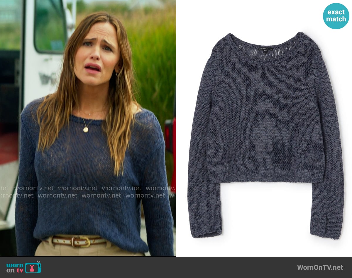 James Perse Cotton Linen Openwork Crew Neck Pullover worn by Hollis Shaw (Jennifer Garner) on The Five Star Weekend