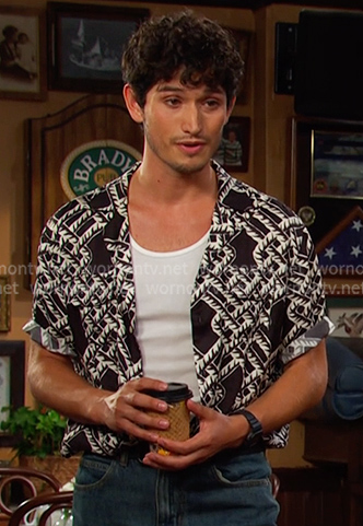 Javi’s black print short sleeve shirt on Days of our Lives