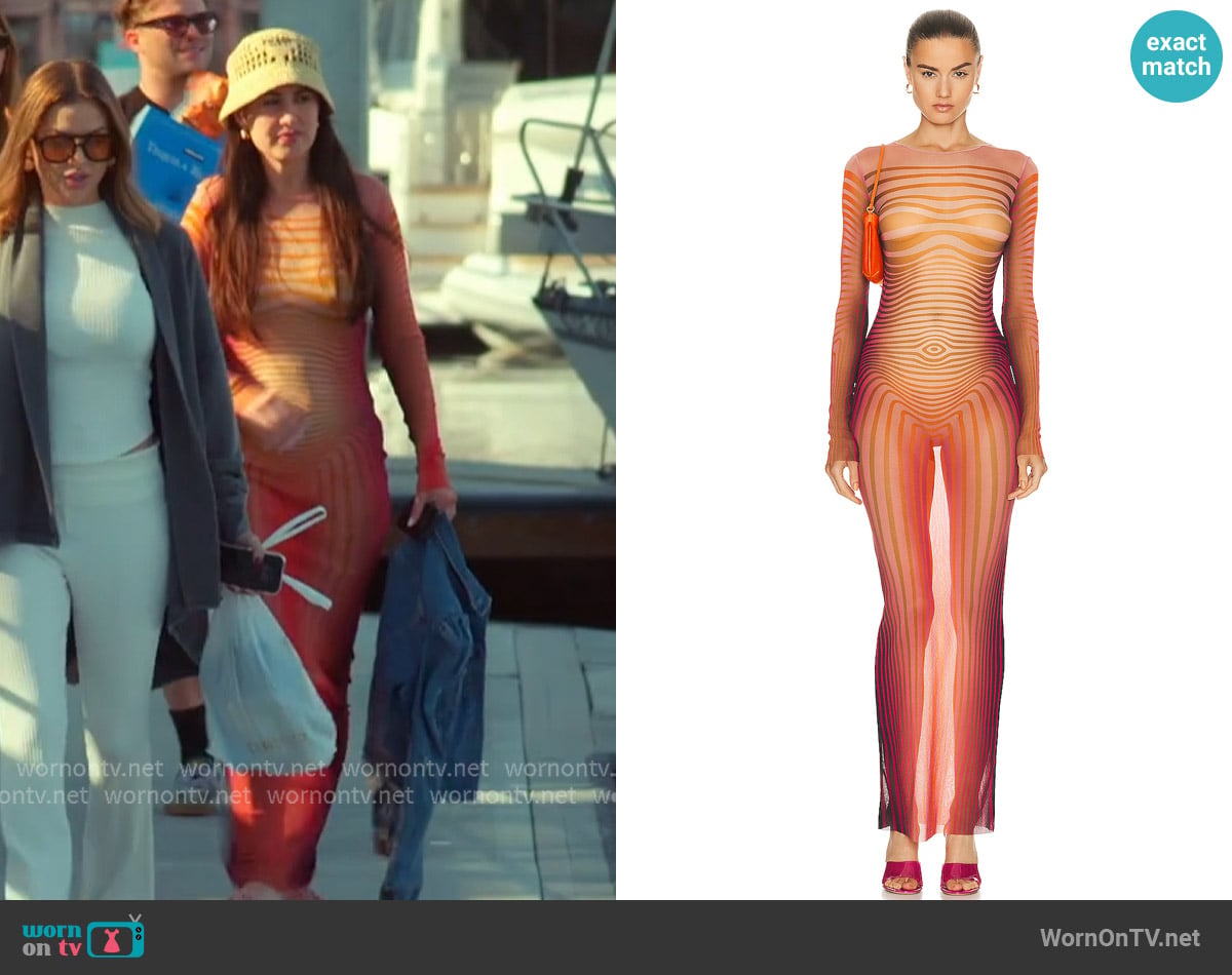 Jean Paul Gaultier Printed Morphing Stripes Long Dress worn by Michelle Saniei on The Valley