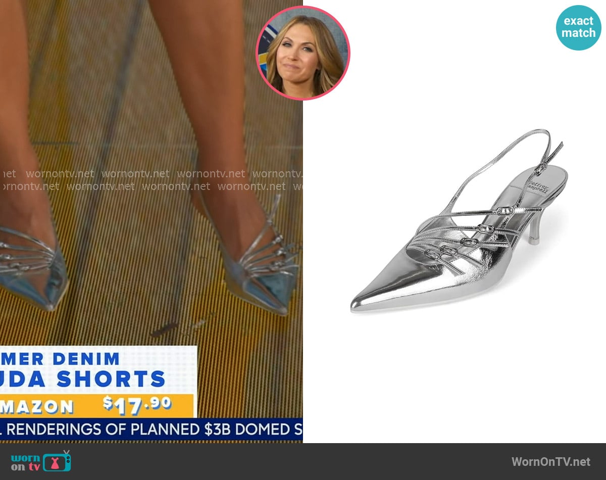 Jeffrey Campbell LASH-2 Mules in Silver worn by Lori Bergamotto on Good Morning America