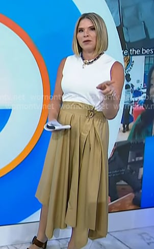 Jenna’s beige belted asymmetric skirt on Today