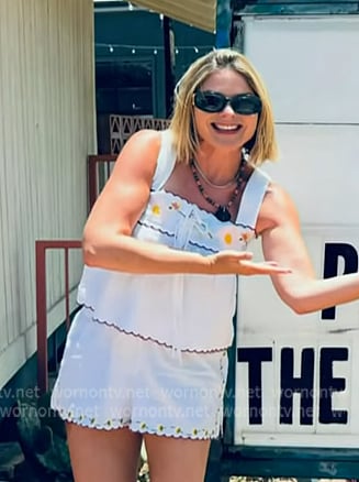 Jenna’s white embroidered sleeveless top and shorts on Today