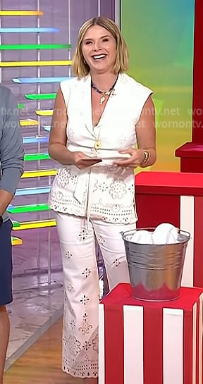 Jenna’s white eyelet sleeveless top and pants on Today