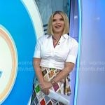 Jenna’s white ruched shirt and diamond print skirt on Today