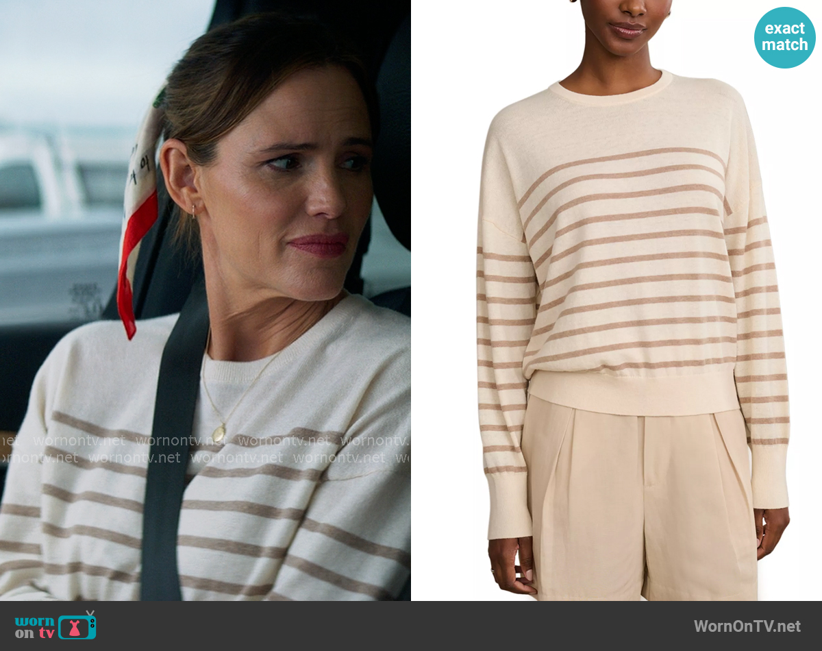 Jenni Kayne Avery Crewneck Sweater in Ivory/Oat worn by Hollis Shaw (Jennifer Garner) on The Five Star Weekend