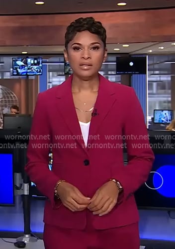 Jericka's pink blazer and pants on CBS Evening News