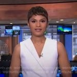 Jericka's white sleeveless surplice dress on CBS Evening News
