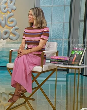 Jessica Knoll’s pink striped short sleeve knit top on Good Morning America