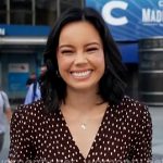 Jo Ling Kent’s brown dotted print dress on CBS Mornings