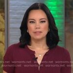 Jo Ling Kent's burgundy button front knit dress on CBS Mornings
