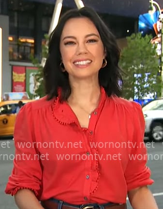 Jo Ling Kent’s red button front top on CBS Mornings