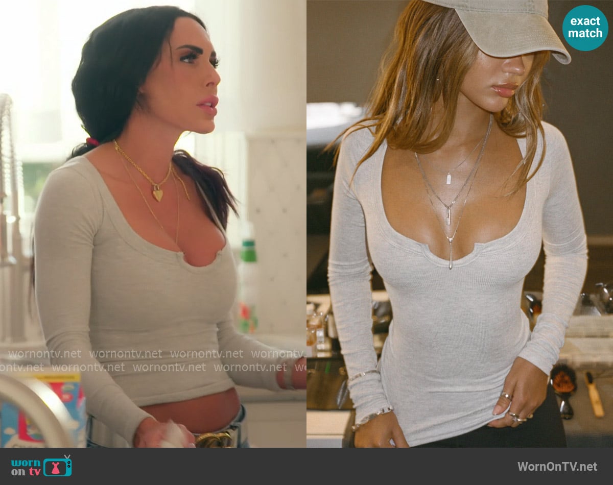 Joah Brown Henley Long Sleeve Top worn by Carmella Garcia on The Real Housewives of Orange County