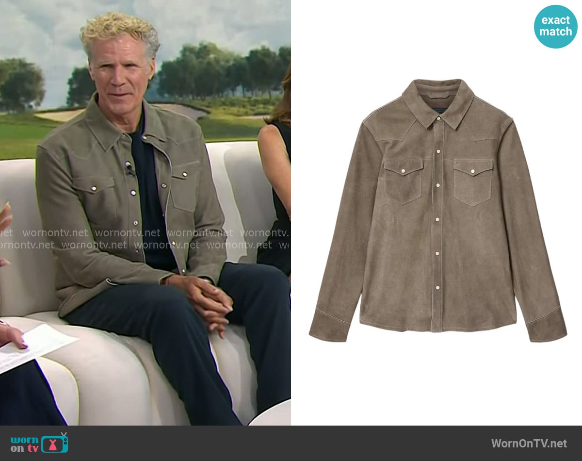 John Varvatos Sage Suede Shirt Jacket in Haze Grey worn by Will Ferrell on Today