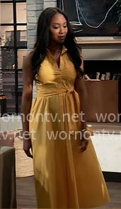 Jordan’s yellow floral tie waist dress on General Hospital