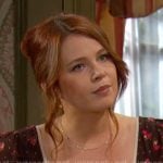 Joy's brown floral square neck top on Days of our Lives