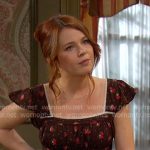 Joy’s brown floral square neck top on Days of our Lives Joy’s brown floral square neck top on Days of our Lives