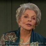 Julie's green floral print open jacket on Days of our Lives