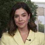 Julie’s yellow short sleeve tweed blazer on NBC News Daily