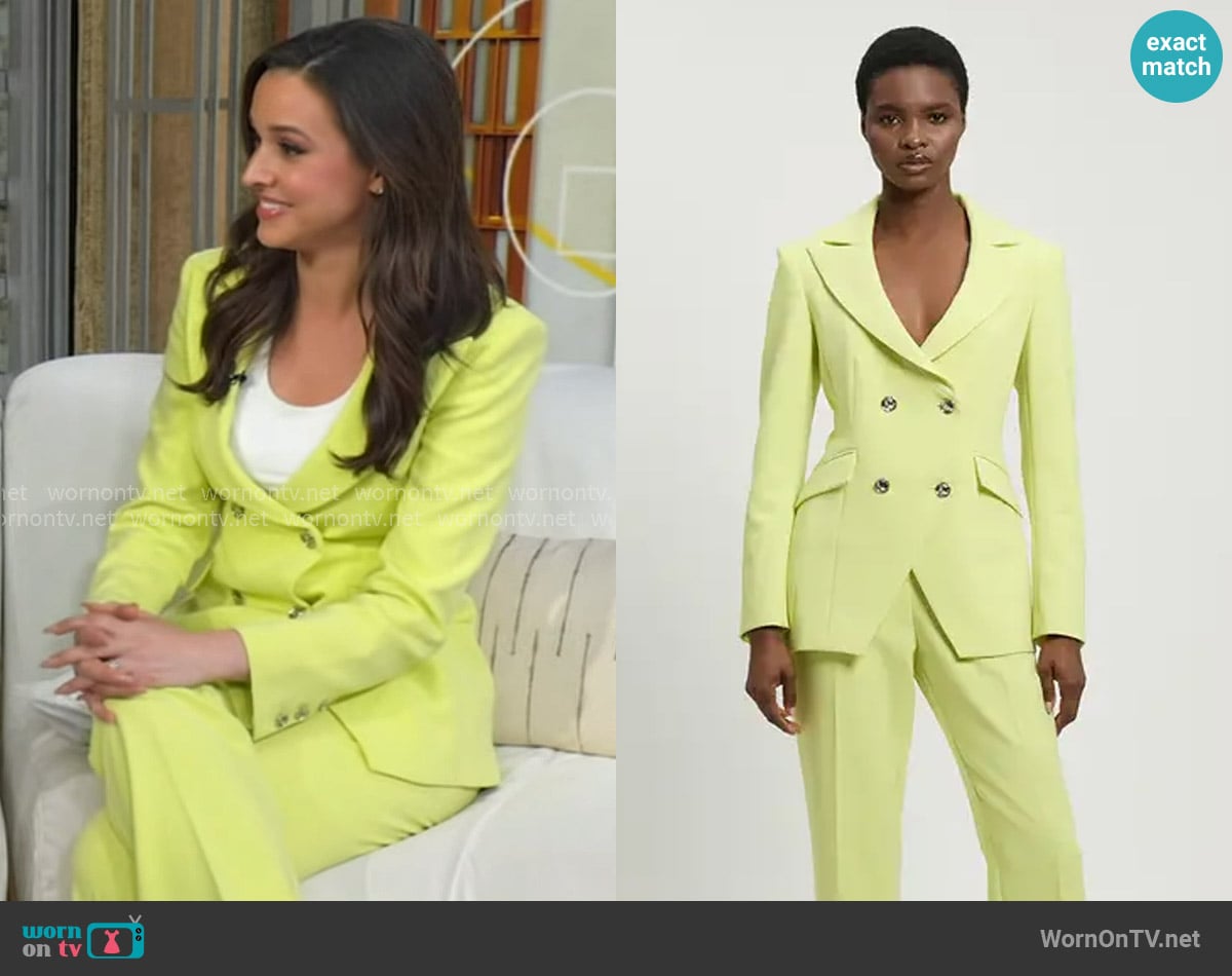 Karen Millen Compact Stretch Double Breasted Blazer in Lime worn by Hanna Battah on Good Morning America