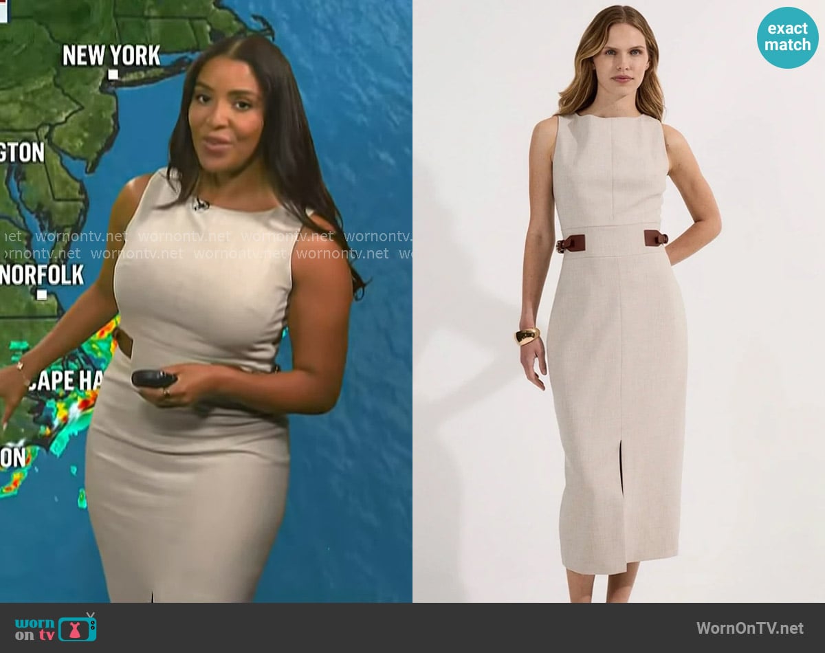 Karen Millen Tailored Marl Contrast Tipped Pencil Midi Dress worn by LLarisa Abreu on NBC News Daily