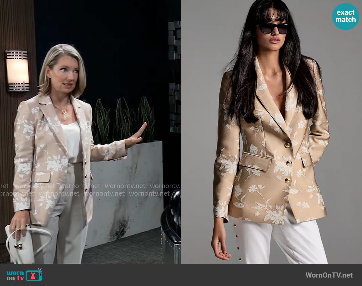 Karl Lagerfeld Paris Floral Embroidered Blazer worn by Nina Reeves (Cynthia Watros) on General Hospital