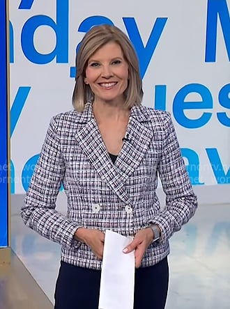 Kate’s plaid textured double breasted blazer on NBC News Daily