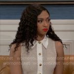 Kat’s tweed button front dress on Beyond the Gates