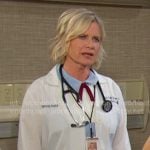 Kayla’s blue and white pleated dress on Days of our Lives