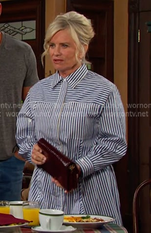 Kayla's blue striped shirtdress on Days of our Lives Kayla's blue striped shirtdress on Days of our Lives