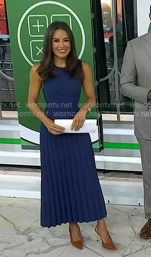 Kaylee’s navy pleated midi dress on Today
