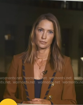 Kayna Whitworth’s brown striped trim blazer on Good Morning America