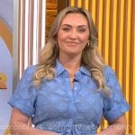 Kelly O’Grady’s blue textured shirtdress on CBS Mornings