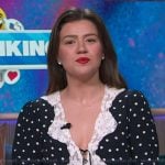 Kelly's polka dot lace trim blouse on The Kelly Clarkson Show