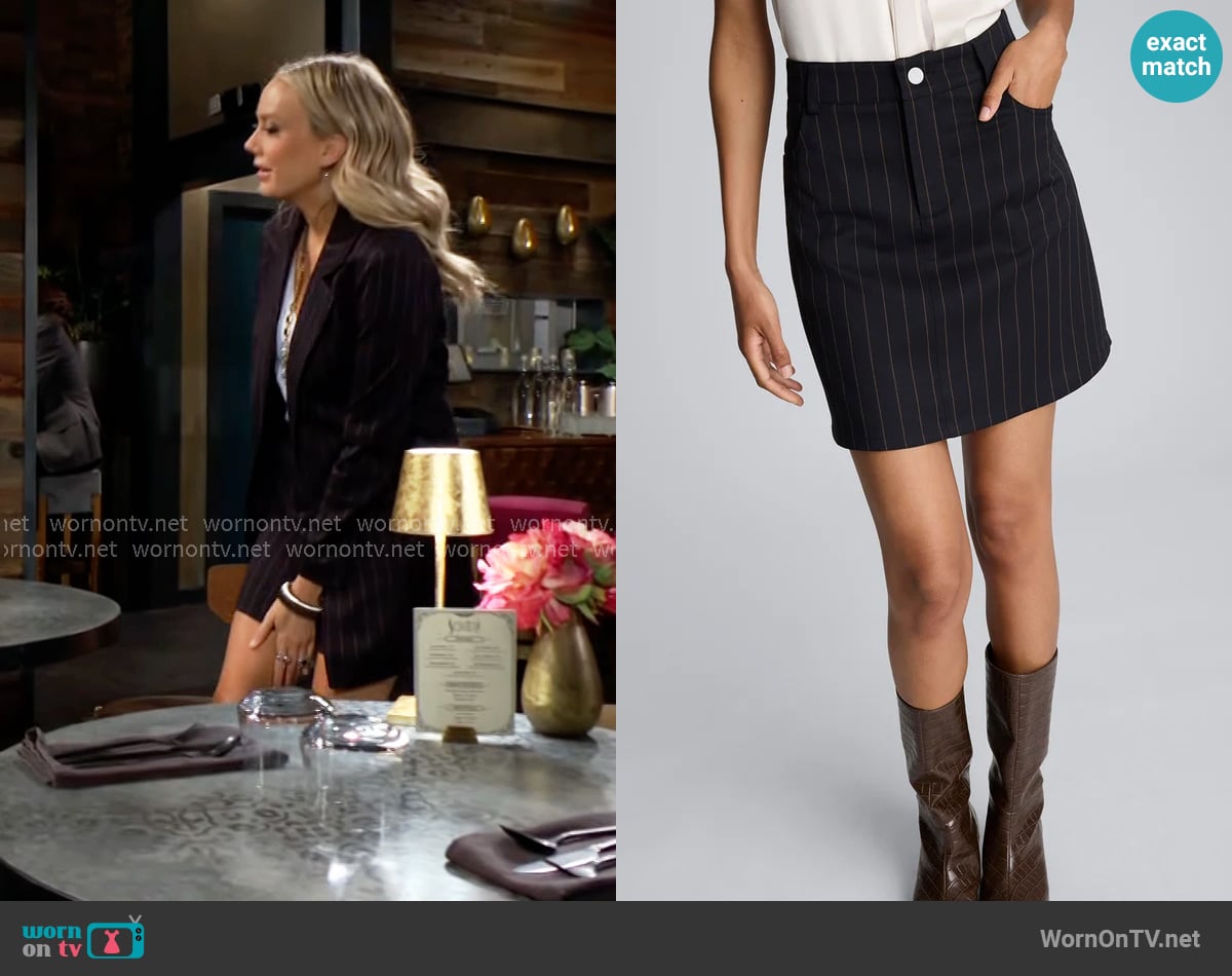 Kenneth Cole Pinstripe Fly Front Mini Skirt worn by Abby Newman (Melissa Ordway) on The Young and the Restless