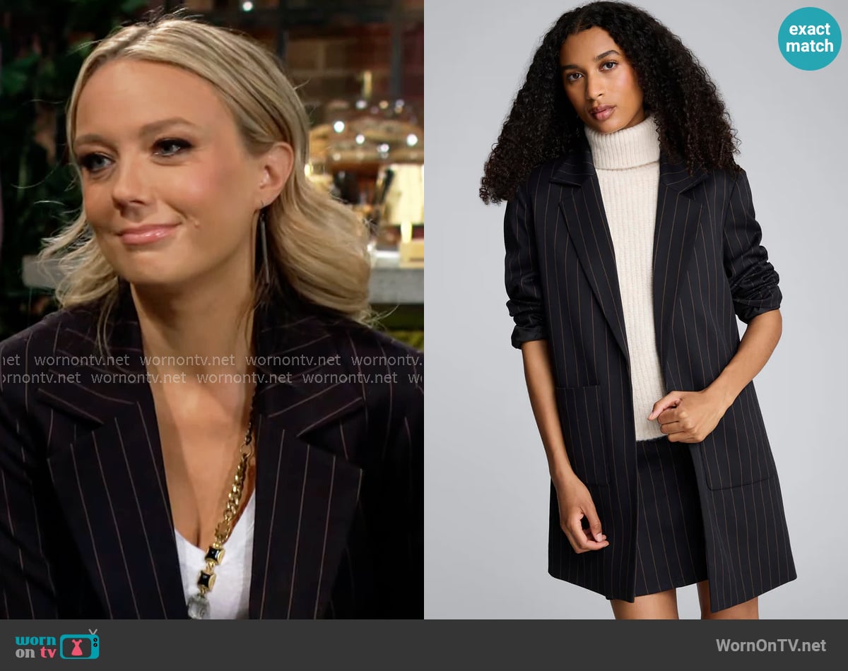 Kenneth Cole Pinstripe Patch Pocket Open Front Jacket worn by Abby Newman (Melissa Ordway) on The Young and the Restless