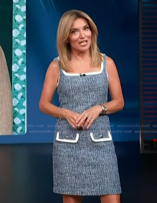Kit’s blue tweed mini dress on Access Hollywood