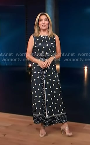 Kit’s navy mixed polka dot print belted dress on Access Hollywood Kit’s navy mixed polka dot print belted dress on Access Hollywood