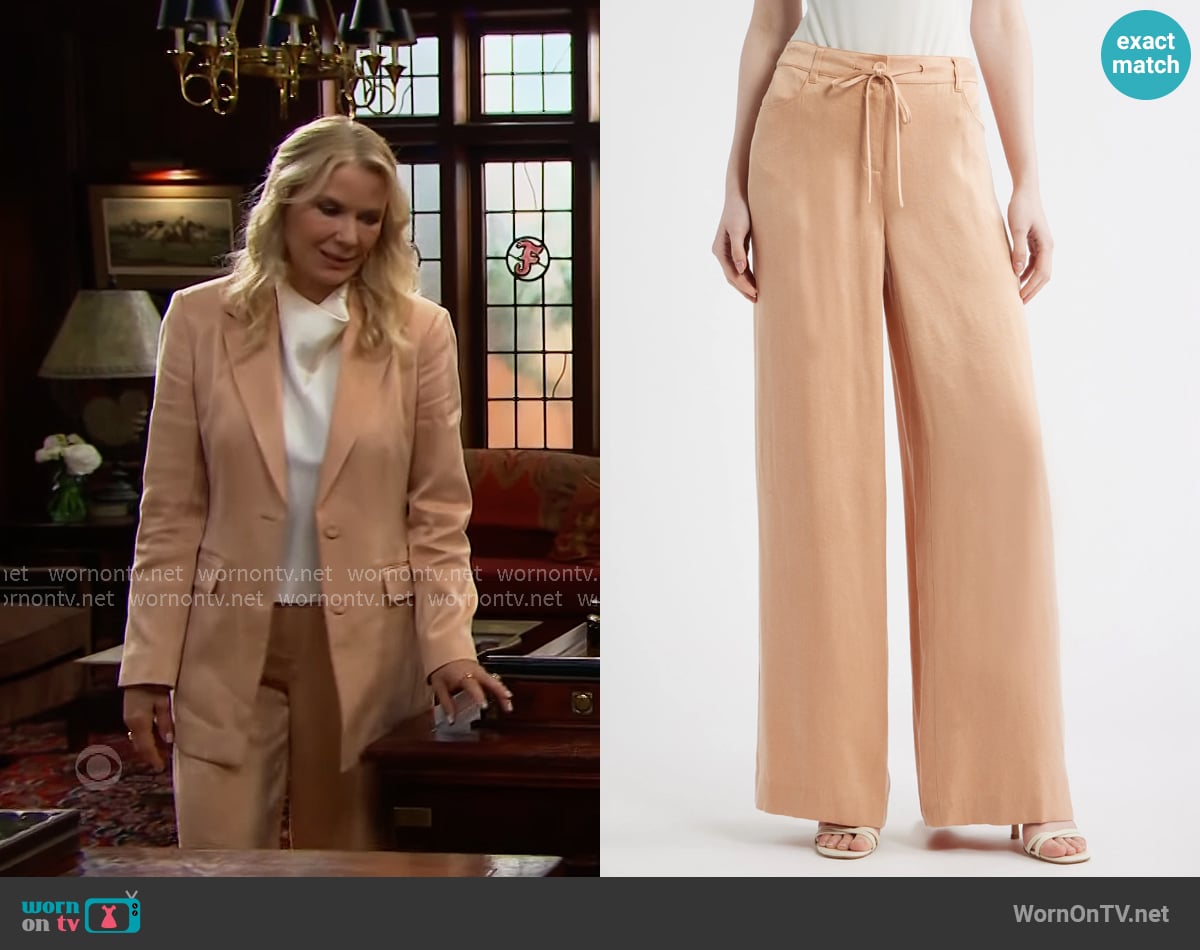 Kobi Halperin Mason Wide Leg Drawstring Pants in Chai worn by Brooke Logan (Katherine Kelly Lang) on The Bold and the Beautiful