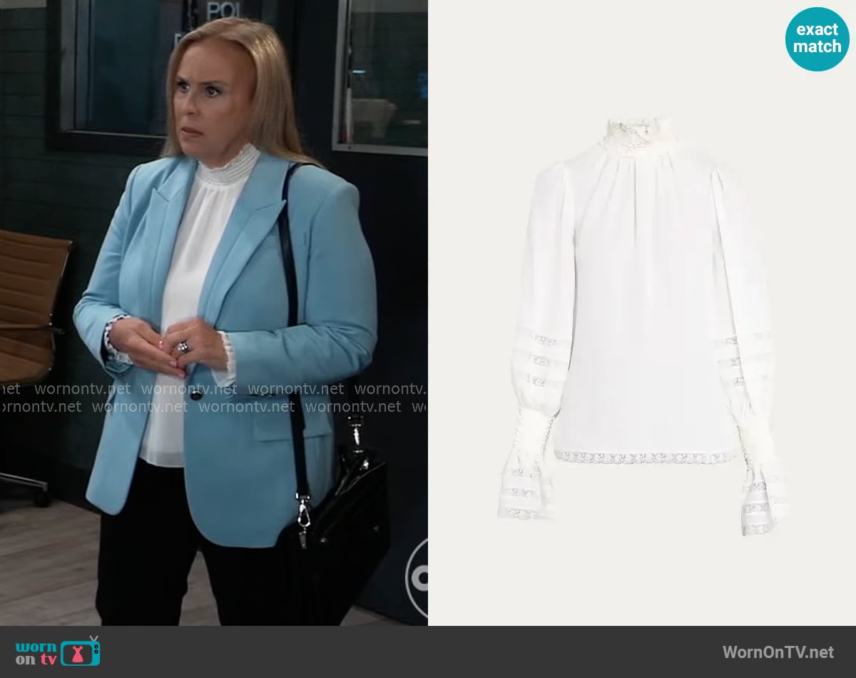 Kobi Halperin Rita High-Neck Silk Blouse worn by Laura Collins (Genie Francis) on General Hospital