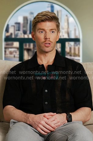 Kyle’s black striped knit shirt on In The City
