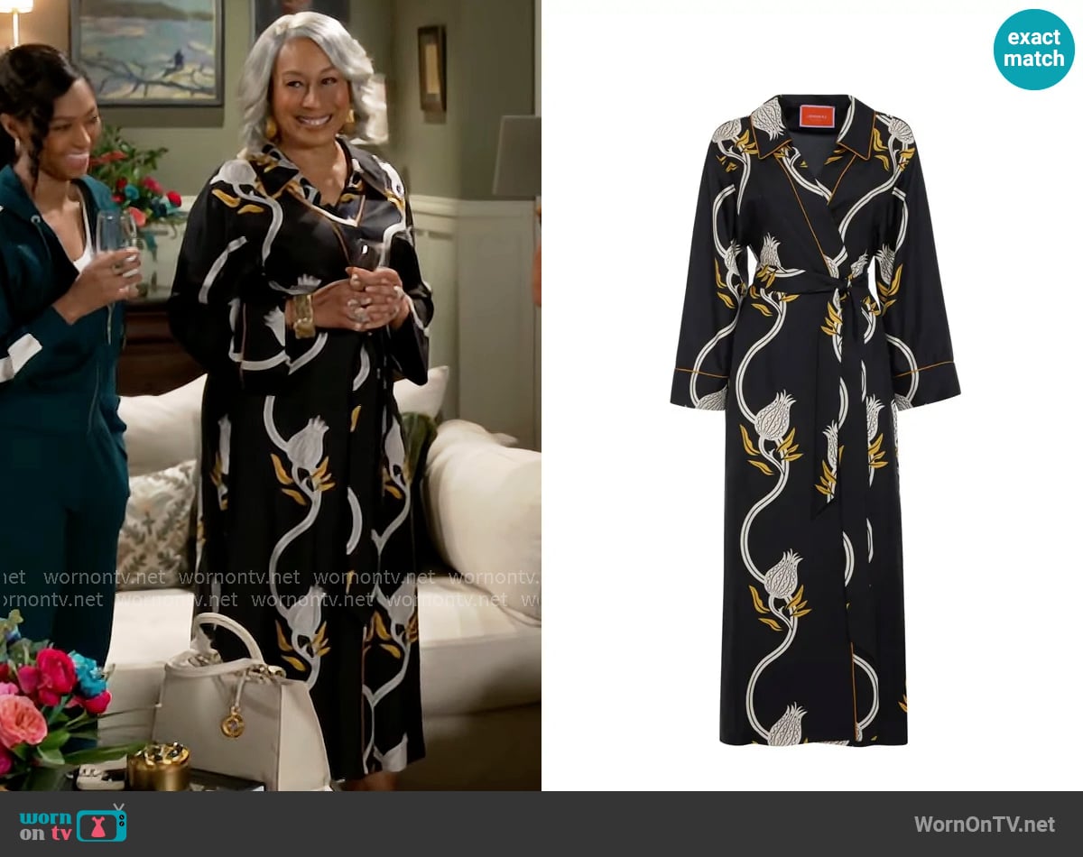 La DoubleJ Graphic-print midi dress worn by Anita Dupree (Tamara Tunie) on Beyond the Gates
