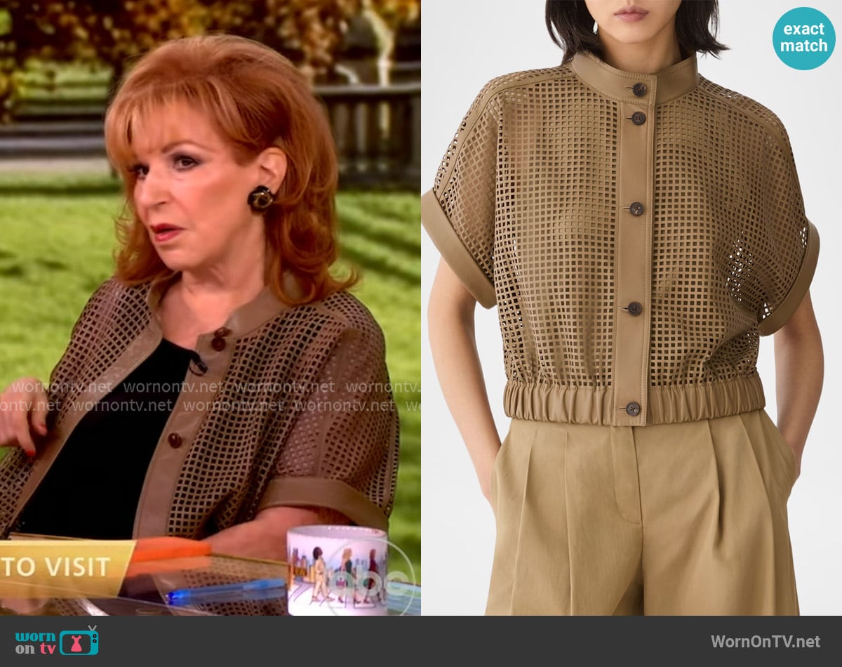 Joy’s leather grid cutouts jacket on The View Joy’s leather grid cutouts jacket on The View