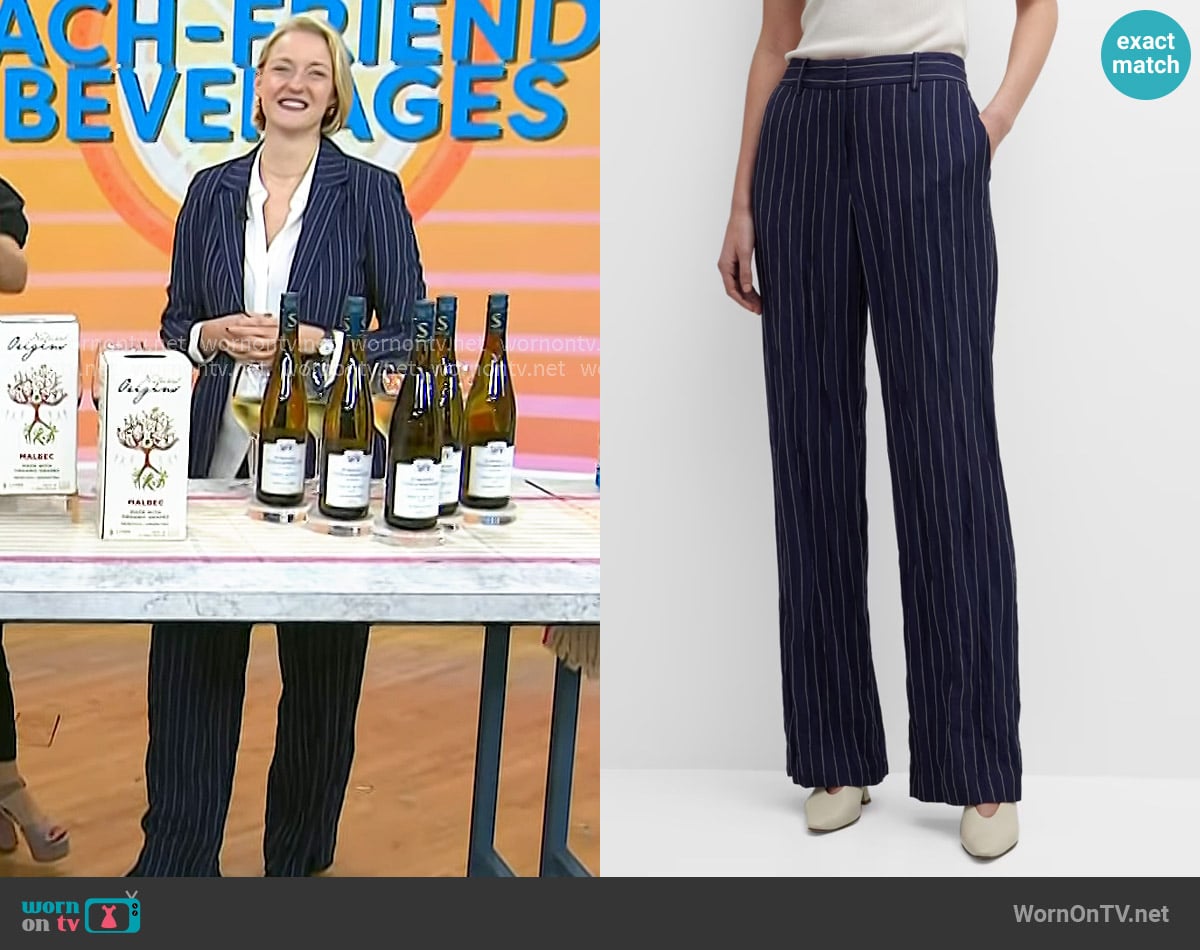 Lafayette 148 New York Sullivan Striped High-Rise Pants in Midnight Blue worn by Vanessa Price on Today