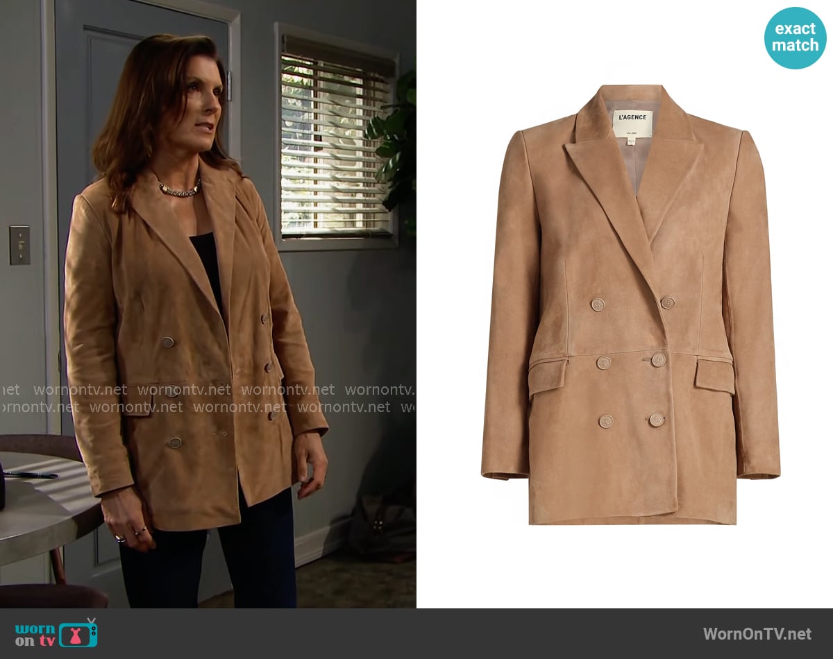 L'Agence Aimee Suede Blazer worn by Sheila Carter (Kimberlin Brown) on The Bold and the Beautiful