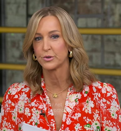 Lara’s red floral tie neck blouse on Good Morning America