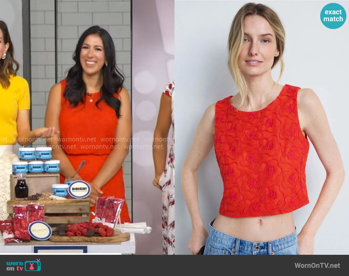 Laundry by Shelli Segal Embroidered Top worn by Stefani Sassos on Good Morning America