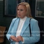 Laura’s white top and sky blue blazer on General Hospital